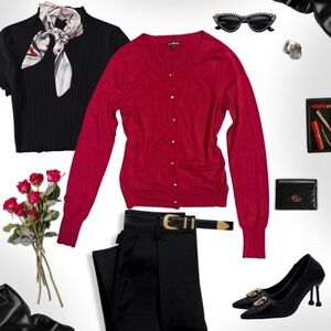 Express Red Cardigan With Gem Buttons Size Small